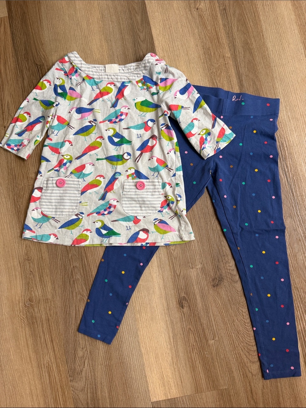 Boden Girls Outfit Leggings Pants 9-10Y & 6-7Y Shirt Set Blue Polka Dot